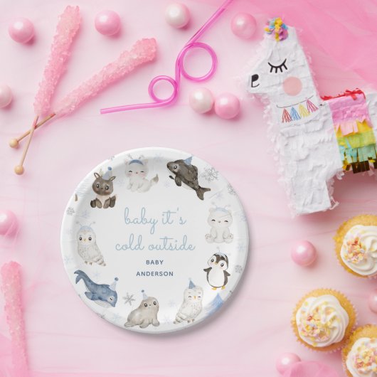 Wintersneeuw Dieren Baby shower Party Papieren Bordje (Feest)