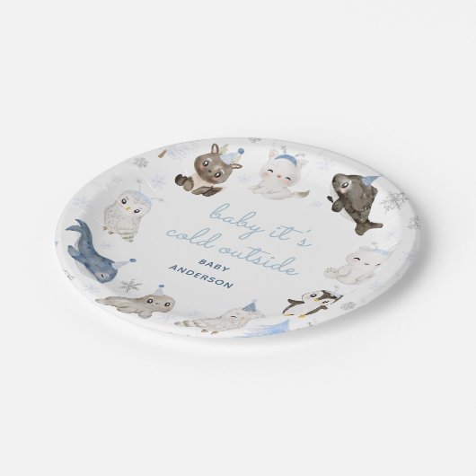 Wintersneeuw Dieren Baby shower Party Papieren Bordje (Gekanteld)