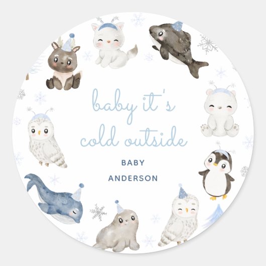 Wintersneeuw Dieren Baby shower Ronde Sticker (Voorkant)