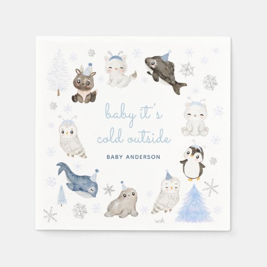 Wintersneeuw Dieren Baby shower Servet (Voorkant)