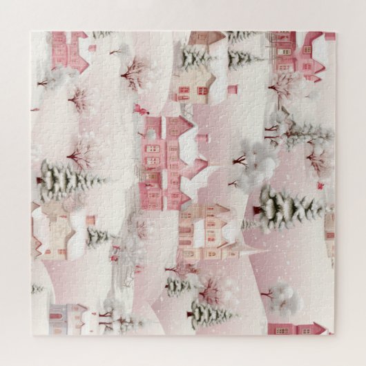 wintersneeuw dorp landschap legpuzzel (Horizontaal)