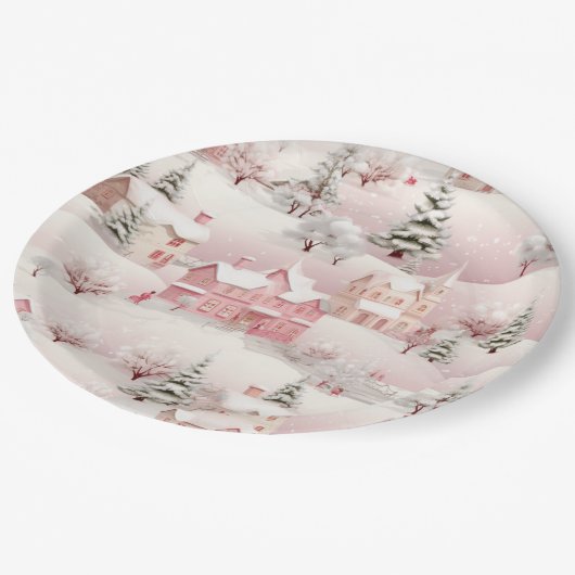  wintersneeuw dorp landschap papieren bordje (Gekanteld)