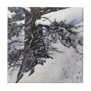 Wintersneeuw drift dennenboom tegeltje