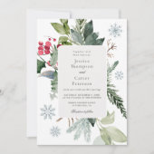 Wintersneeuw en een groenblijvende bruiloft kaart (Voorkant)