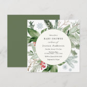 Wintersneeuw en Evergreen Baby shower Kaart (Voorkant / Achterkant)