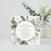 Wintersneeuw en Evergreen Baby shower Kaart (Staand voorkant)