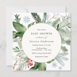 Wintersneeuw en Evergreen Baby shower Kaart