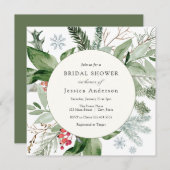 Wintersneeuw en Evergreen bruidsdouche uitnodiging (Voorkant / Achterkant)