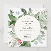 Wintersneeuw en Evergreen bruiloft repetitie diner Kaart (Voorkant)