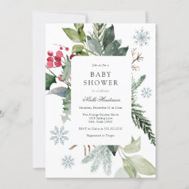 Wintersneeuw en groenblijvend Baby shower Kaart