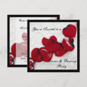 Wintersneeuw en Roos bloemblaadjes Uitnodiging (Voorkant / Achterkant)