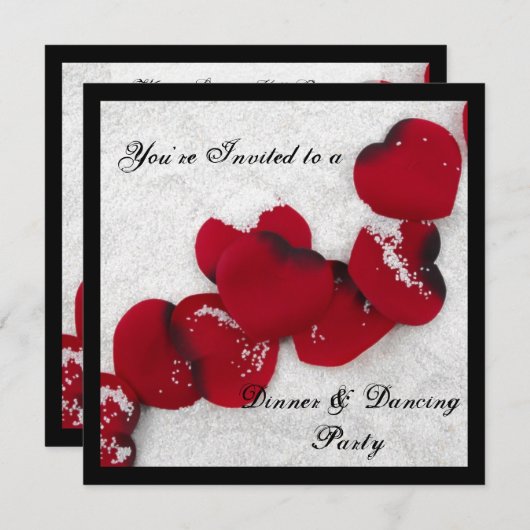 Wintersneeuw en Roos bloemblaadjes Uitnodiging (Voorkant / Achterkant)