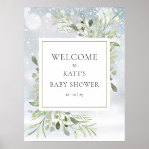 Wintersneeuw groen Baby shower welkomstbord Poster