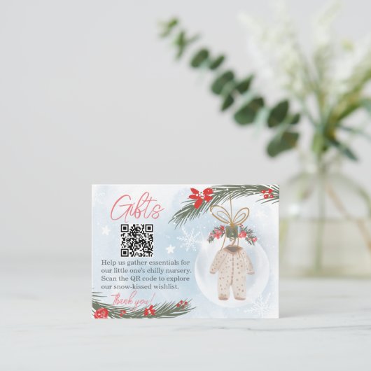 Wintersneeuw ijsblauw geschenken register QR baby Informatiekaartje (Staand voorkant)