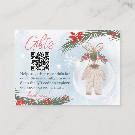 Wintersneeuw ijsblauw geschenken register QR baby Informatiekaartje (Voorkant)