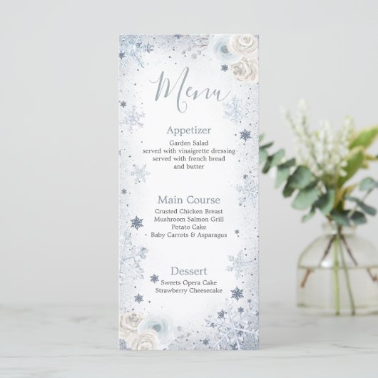 Wintersneeuw in liefde Snowflake Vrijgezellenfeest Menu (Staand voorkant)