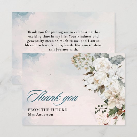 Wintersneeuw in liefde witte bloemige Bruidsmeisje Bedankkaart (Voorkant / Achterkant)