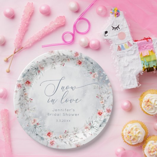 Wintersneeuw in Love elegante Bruids douche Papieren Bordje (Feest)