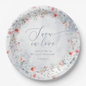 Wintersneeuw in Love elegante Bruids douche Papieren Bordje (Voorkant)