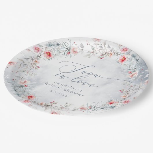 Wintersneeuw in Love elegante Bruidsdouche Papieren Bordje (Gekanteld)