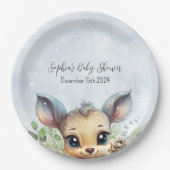 Wintersneeuw Koud Buiten Blauw Baby shower Herten Papieren Bordje (Voorkant)