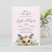 Wintersneeuw Koud Buiten Roze Baby shower Herten Kaart (Staand voorkant)