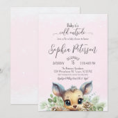 Wintersneeuw Koud Buiten Roze Baby shower Herten Kaart (Voorkant / Achterkant)