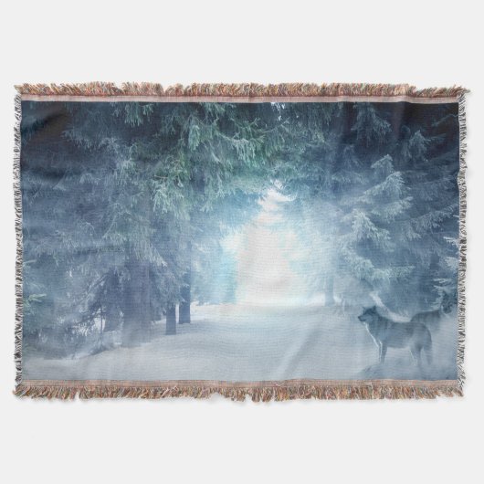Wintersneeuw met wolven in het Evergreen Forest Deken (Voorkant)