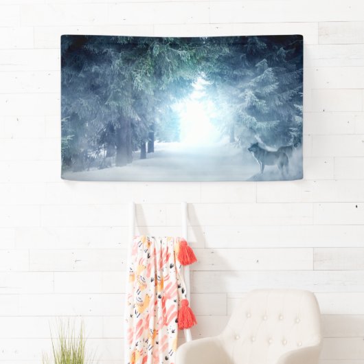 Wintersneeuw met wolven in het Evergreen Forest Spandoek (Insitu)