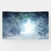 Wintersneeuw met wolven in het Evergreen Forest Spandoek (Horizontaal)
