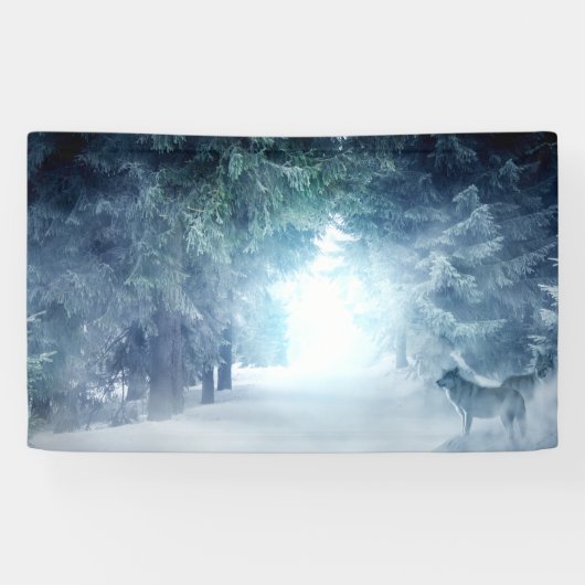 Wintersneeuw met wolven in het Evergreen Forest Spandoek (Horizontaal)