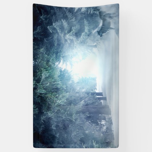 Wintersneeuw met wolven in het Evergreen Forest Spandoek (Verticaal)