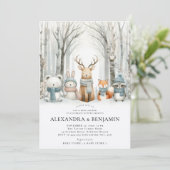 Wintersneeuw Schattige bosdieren Coed Baby shower Kaart (Staand voorkant)