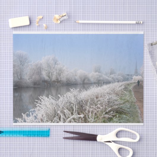 Wintersneeuw schilderachtig landschap, rivierwande tissuepapier (Craft)