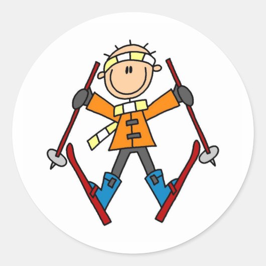 Wintersneeuw Ski Ronde Sticker (Voorkant)