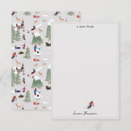 Wintersneeuw Skiën Berg Skipistes Landschap Notitiekaartje