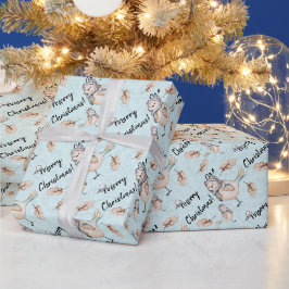 Wintersneeuw Sparrow in blauwe Waterverf Cadeaupapier