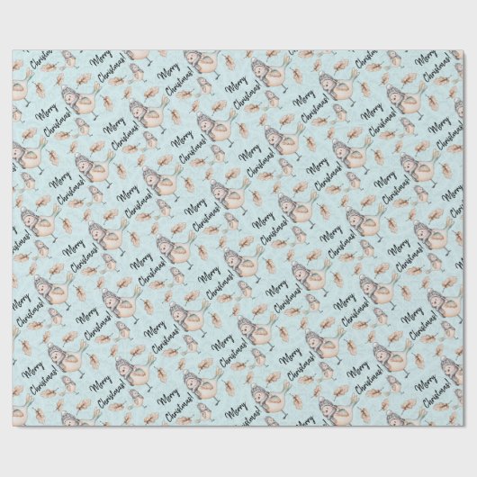 Wintersneeuw Sparrow in blauwe Waterverf Cadeaupapier (Vlak)