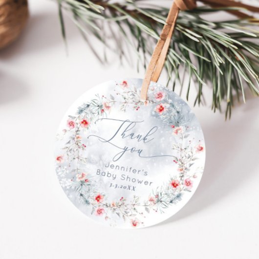 Wintersneeuw stoffig blauwe Bes Dank je Bedankjes Labels