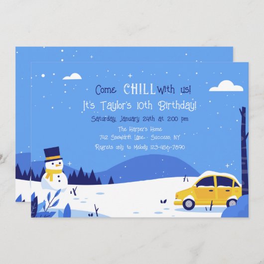 Wintersneeuw uitnodiging (Voorkant / Achterkant)