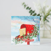 Wintersneeuw vogels en een rode postbus vakantie k (Staand voorkant)