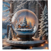 Wintersneeuw Wereldbol Douchegordijn (Voorkant)