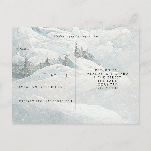 wintersneeuwbomen bruiloft rsvp briefkaart (Achterkant)