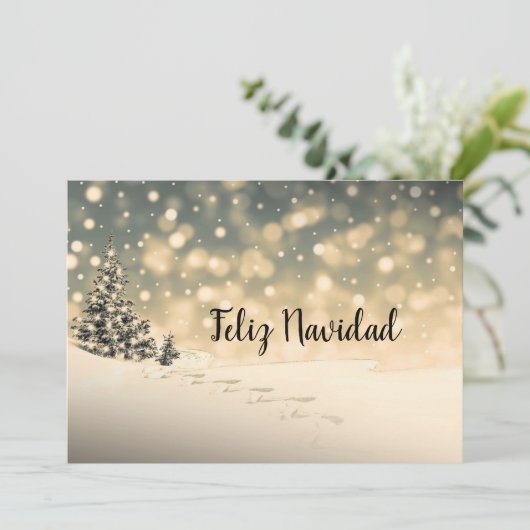 Wintersneeuwboom Feliz Navidad Kaart (Staand voorkant)