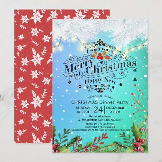 Wintersneeuwfeest en nieuwjaarsfeest kaart (Voorkant / Achterkant)