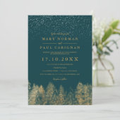 Wintersneeuwgroenblauw huwelijk kaart (Staand voorkant)