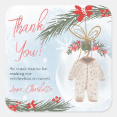 Wintersneeuwijs baby shower met kerstmis vierkante sticker (Voorkant)