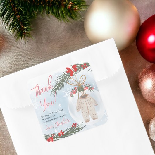 Wintersneeuwijs baby shower met kerstmis vierkante sticker