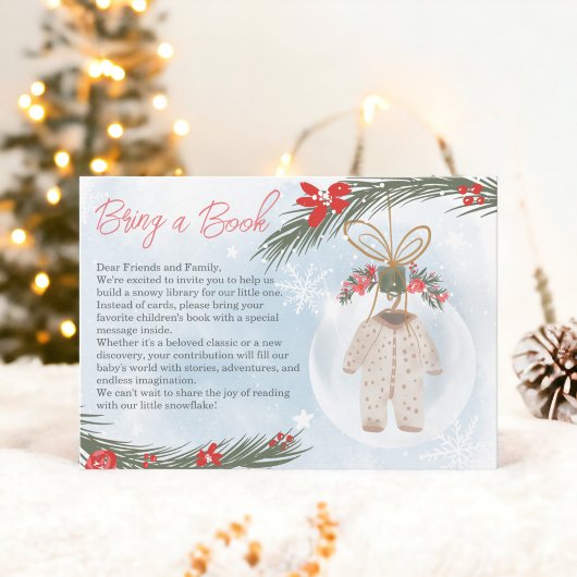 Wintersneeuwijs Kerst brengen een boek baby shower Informatiekaartje