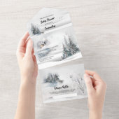 Wintersneeuwkajuit met witte vosseil wonderland all in one uitnodiging (Afscheurbaar)